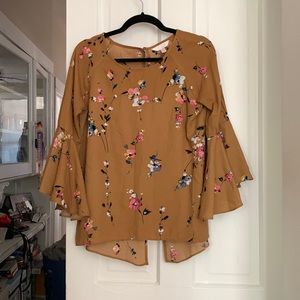 LC Lauren Conrad bell sleeved floral blouse in mustard yellow. Size small.